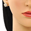 Arete Dormilona 02.283.0047 Oro Laminado, Diseño de Flor, con Zirconia Cubica Blanca, Pulido, Dorado