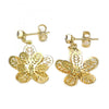 Arete Colgante 02.63.2260 Oro Laminado, Diseño de Flor, con Zirconia Cubica Blanca, Pulido, Dorado