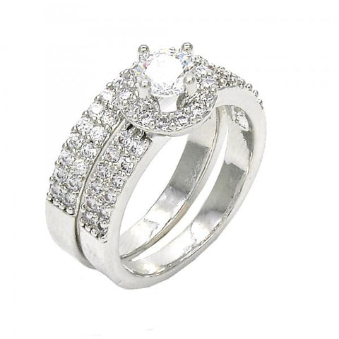 Anillo de Boda 01.99.0035.1.08 Rodio Laminado, Diseño de Doble, con Zirconia Cubica Blanca, Pulido, Rodinado