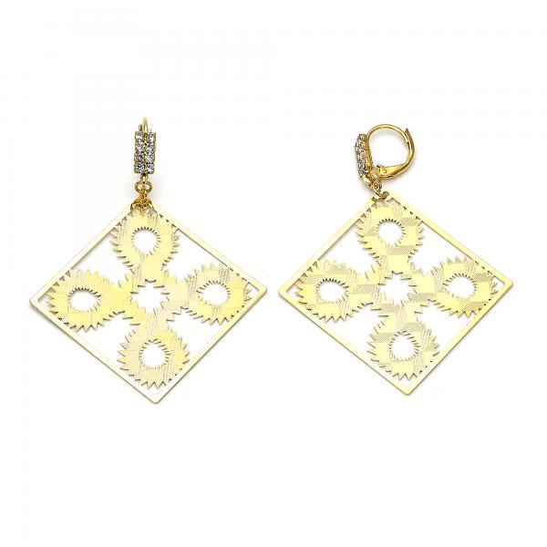 Arete Colgante 69.003 Oro Laminado, Diseño de Filigrana, con Zirconia Cubica Blanca, Diamantado, Dorado