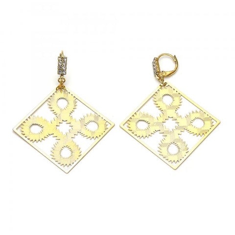 Arete Colgante 69.003 Oro Laminado, Diseño de Filigrana, con Zirconia Cubica Blanca, Diamantado, Dorado