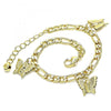 Pulsera de Dije 03.331.0177.08 Oro Laminado, Diseño de Mariposa, Pulido, Dorado