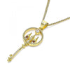 Collares con Dije 04.156.0432.1.20 Oro Laminado, Diseño de Llave, con Micro Pave Granate y Blanca, Pulido, Dorado