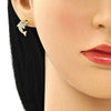 Arete Dormilona 02.284.0044 Oro Laminado, Diseño de Delfin, con Micro Pave Blanca y Negro, Pulido, Dorado