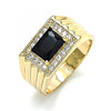 Anillo de Hombre 01.266.0048.2.11 Oro Laminado, con Zirconia Cubica Negro y Micro PaveBlanca, Pulido, Dorado