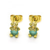 Arete Dormilona 02.210.0766 Oro Laminado, Diseño de Osito, con Zirconia Cubica Turquesa y Blanca, Pulido, Dorado