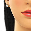 Arete Dormilona 02.369.0037 Plata Rodinada, Diseño de Estrella, con Zirconia Cubica Blanca, Pulido, Rodinado
