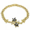 Pulsera Elegante 03.357.0011.3.07 Oro Laminado, Diseño de Flor, con Zirconia Cubica Negro y Blanca, Pulido, Dorado