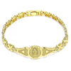 Pulsera Elegante 03.100.0068.08 Oro Laminado, Diseño de Guadalupe y Corazon, Diseño de Guadalupe, Diamantado, Dorado