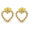 Arete Dormilona 02.94.0117.1 Oro Laminado, Diseño de Corazon, con Micro Pave Granate y Blanca, Pulido, Dorado