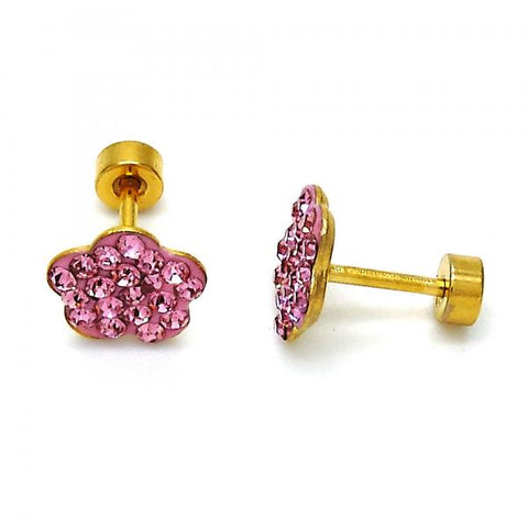Arete Dormilona 02.271.0020.5 Acero Inoxidable, Diseño de Flor, con Cristal Rosa, Pulido, Dorado