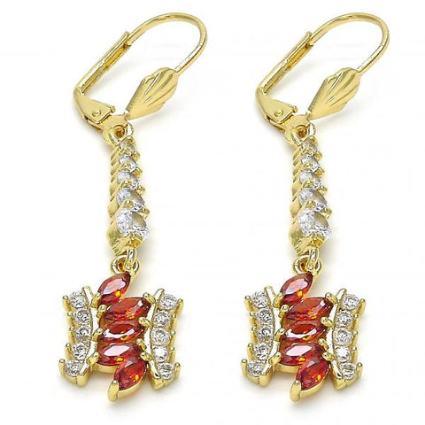Arete Largo 02.210.0201.1 Oro Laminado, con Zirconia Cubica Granate y Blanca, Pulido, Dorado