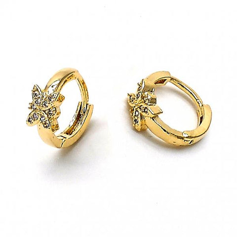 Argolla Huggie 02.165.0007 Oro Laminado, Diseño de Mariposa, con Zirconia Cubica Blanca, Pulido, Dorado