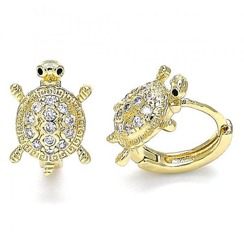 Argolla Huggie 02.210.0459.12 Oro Laminado, Diseño de Tortuga, con Micro Pave Blanca y Negro, Pulido, Dorado