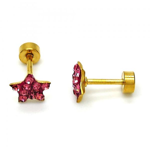 Arete Dormilona 02.271.0021.9 Acero Inoxidable, Diseño de Estrella, con Cristal Rosado, Pulido, Dorado