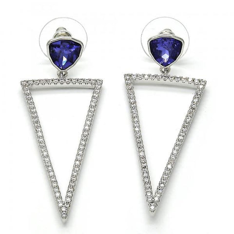 Arete Colgante 02.26.0156 Rodio Laminado, con Zirconia Cubica Blanca y Cristales de SwarovskiTanzanite, Pulido, Rodinado
