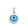 Dije Elegante 05.63.1163.1 Oro Laminado, Diseño de Ojo Griego, Resinado Azul Claro, Dorado