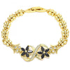 Pulsera Elegante 03.210.0118.08 Oro Laminado, Diseño de Flor y Mariposa, Diseño de Flor, con Zirconia Cubica Negro y Blanca, Pulido, Dorado