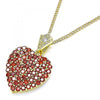 Collares con Dije 04.283.0009.1.20 Oro Laminado, Diseño de Corazon, con Zirconia Cubica Granate y Blanca, Pulido, Dorado