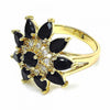 Anillo Multi Piedra 01.283.0006.08 Oro Laminado, Diseño de Flor y Gota, Diseño de Flor, con Zirconia Cubica Negro y Blanca, Pulido, Dorado