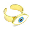 Anillo Elegante 01.313.0006 Oro Laminado, Diseño de Ojo Griego, Esmaltado Blanco, Dorado