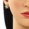 Arete Dormilona 02.387.0089 Oro Laminado, Diseño de Flor, con Zirconia Cubica Blanca, Pulido, Dorado