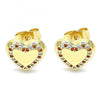 Arete Dormilona 02.156.0525.1 Oro Laminado, Diseño de Corazon, con Micro Pave Granate y Blanca, Pulido, Dorado