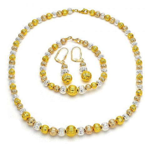 Collar, Pulso y Arete 06.170.0006 Oro Laminado, Diamantado, Tricolor