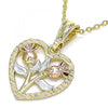 Dije Elegante 05.351.0112.1 Oro Laminado, Diseño de Corazon y Flor, Diseño de Corazon, Pulido, Tricolor