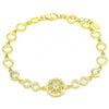 Pulsera Elegante 03.369.0002.6.07 Plata Rodinada, Diseño de Flor, con Zirconia Cubica Verde Claro y Blanca, Pulido, Dorado
