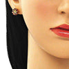 Arete Dormilona 02.346.0012 Oro Laminado, Diseño de Flor, con Zirconia Cubica Granate, Pulido, Dorado