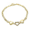 Pulsera Elegante 03.233.0023.08 Oro Laminado, Diseño de Corazon, con Cristal Negro y Blanca, Pulido, Dorado
