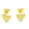 Arete Dormilona 02.369.0039.2 Plata Rodinada, Diseño de Corazon, con Zirconia Cubica Blanca, Pulido, Dorado