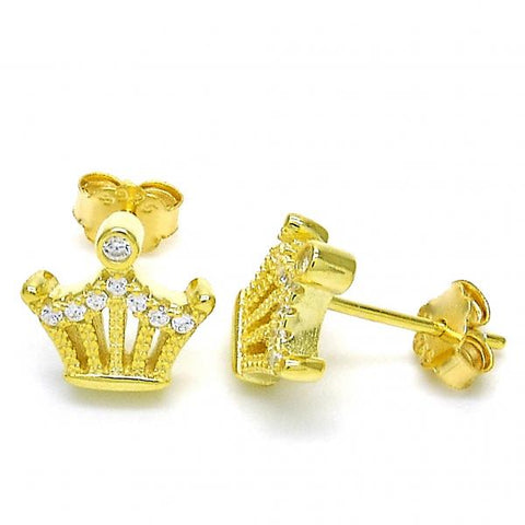 Arete Dormilona 02.336.0052.2 Plata Rodinada, Diseño de Corona, con Zirconia Cubica Blanca, Pulido, Dorado