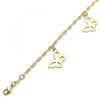 Tobillera de Dije 03.63.2193.10 Oro Laminado, Diseño de Mariposa, Pulido, Dorado