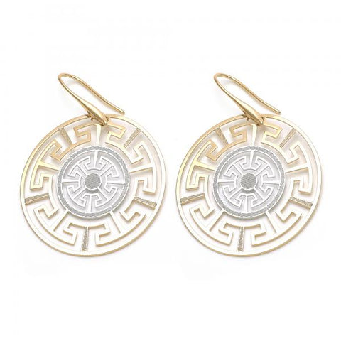 Arete Colgante 5.083.003 Oro Laminado, Diseño de Llave Griega, Diamantado, Tricolor