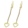 Arete Largo 5.071.001 Oro Laminado, Diseño de Corazon, con Zirconia Cubica Blanca, Dorado
