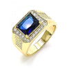 Anillo de Hombre 01.266.0045.2.12 Oro Laminado, con Zirconia Cubica Zafiro Azul y Micro PaveBlanca, Pulido, Dorado