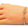 Pulsera Elegante 03.368.0077.1.08 Oro Laminado, Diseño de Ojo Griego, con Micro Pave Rubi y Blanca, Pulido, Dorado