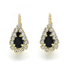 Arete Gancho Frances 5.125.012.7 Oro Laminado, Diseño de Gota, con Cristal Negro y Blanca, Pulido, Dorado