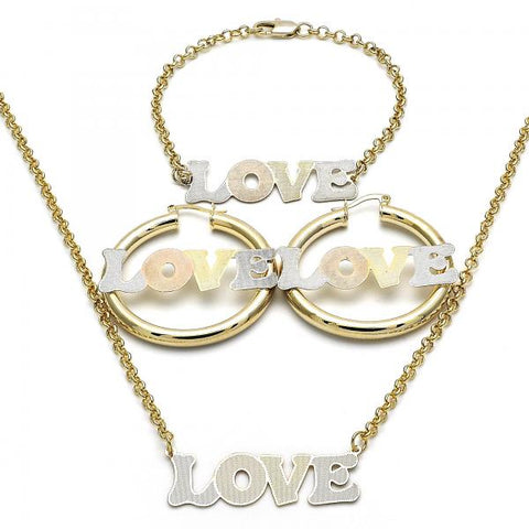 Collar, Pulso y Arete 06.63.0246.1 Oro Laminado, Diseño de Amor, Pulido, Tricolor