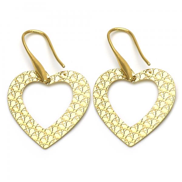 Arete Colgante 02.63.1023 Oro Laminado, Diseño de Corazon, Dorado