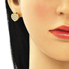Arete Dormilona 02.94.0080.1 Oro Laminado, Diseño de Corazon, con Micro Pave Granate y Blanca, Pulido, Dorado