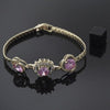 Pulsera Elegante 26.006 Oro Laminado, Diseño de Flor y Cluster, Diseño de Flor, con Zirconia Cubica Violeta y Blanca, Diamantado, Dorado