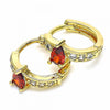 Argolla Huggie 02.266.0044.15 Oro Laminado, Diseño de Gota, con Zirconia Cubica Granate y Blanca, Pulido, Dorado