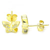 Arete Dormilona 02.336.0160.2 Plata Rodinada, Diseño de Mariposa, con Micro Pave Blanca, Pulido, Dorado