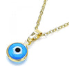 Dije Elegante 05.63.1163.1 Oro Laminado, Diseño de Ojo Griego, Resinado Azul Claro, Dorado
