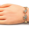 Pulsera Elegante 03.380.0036.07 Oro Laminado, Diseño de Elefante, con Cristal Blanca y Negro, Pulido, Dorado