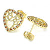 Arete Dormilona 02.156.0512.1 Oro Laminado, Diseño de Corazon, con Micro Pave Granate y Blanca, Pulido, Dorado