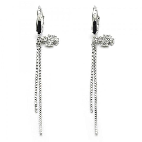 Arete Largo 02.186.0159.1 Plata Rodinada, con Micro Pave Blanca, Pulido, Rodinado